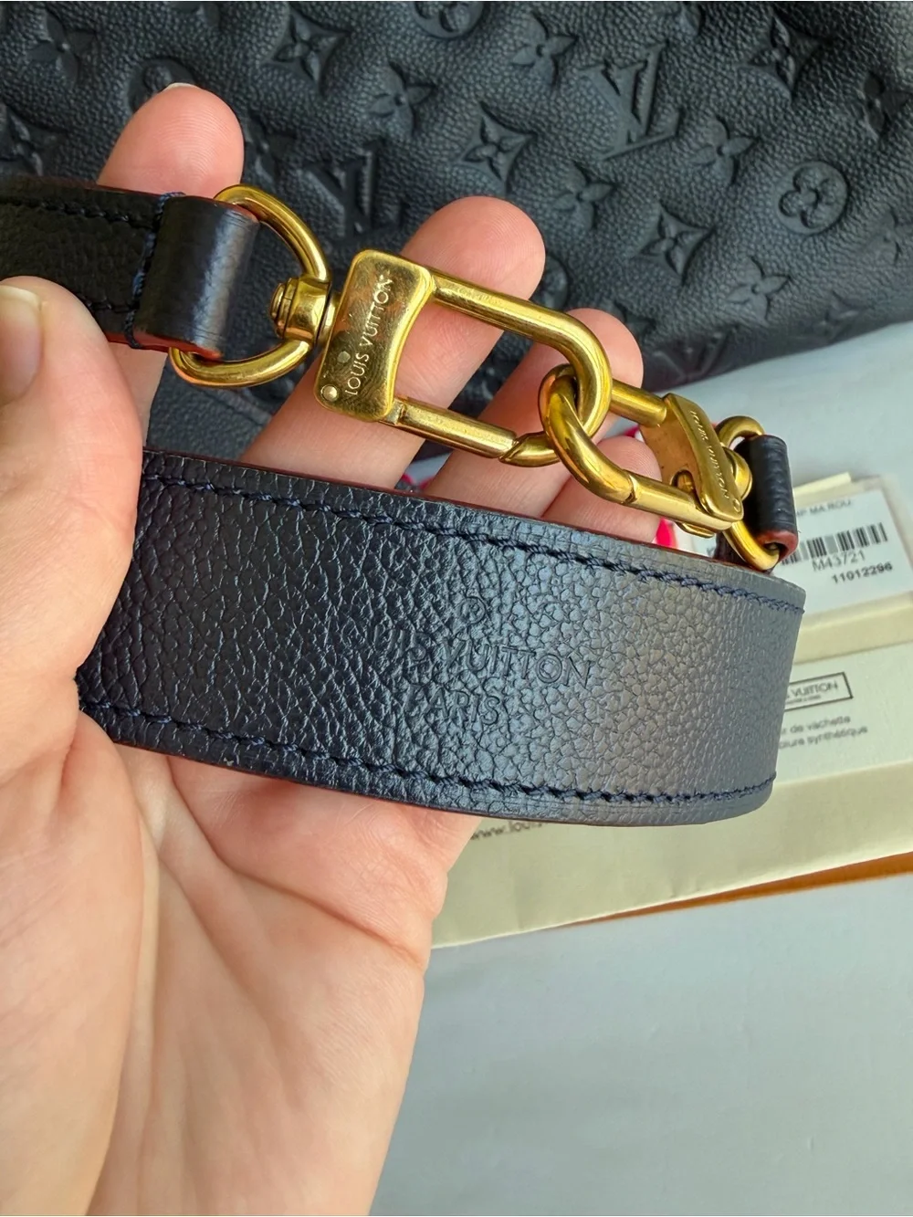 Authentic Louis Vuitton Ponthieu PM Navy & Red Empreinte Leather Handbag EUC